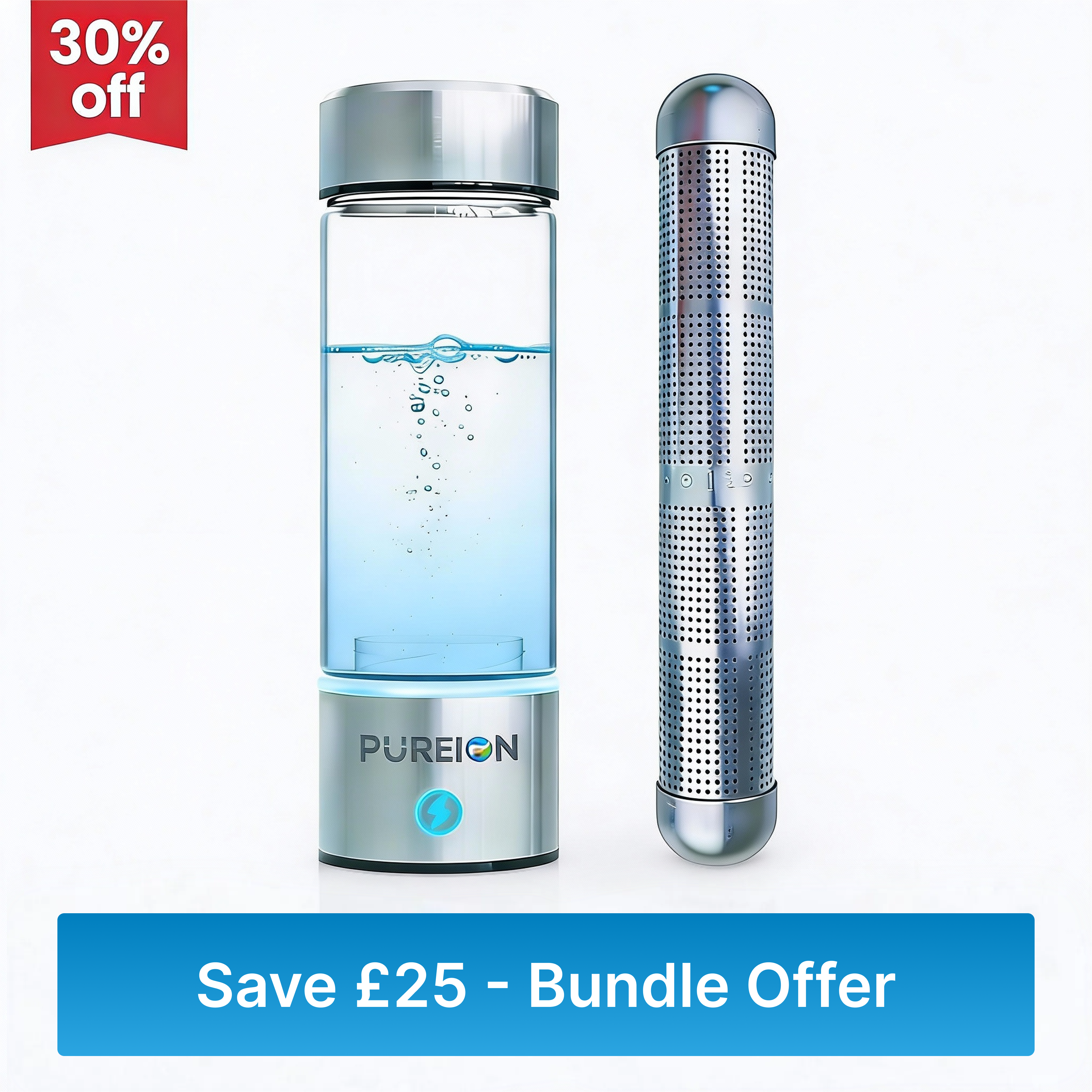 Pureion Hydrogen Water Bottle + Alkaline Stick Water Purifier Combo Pack